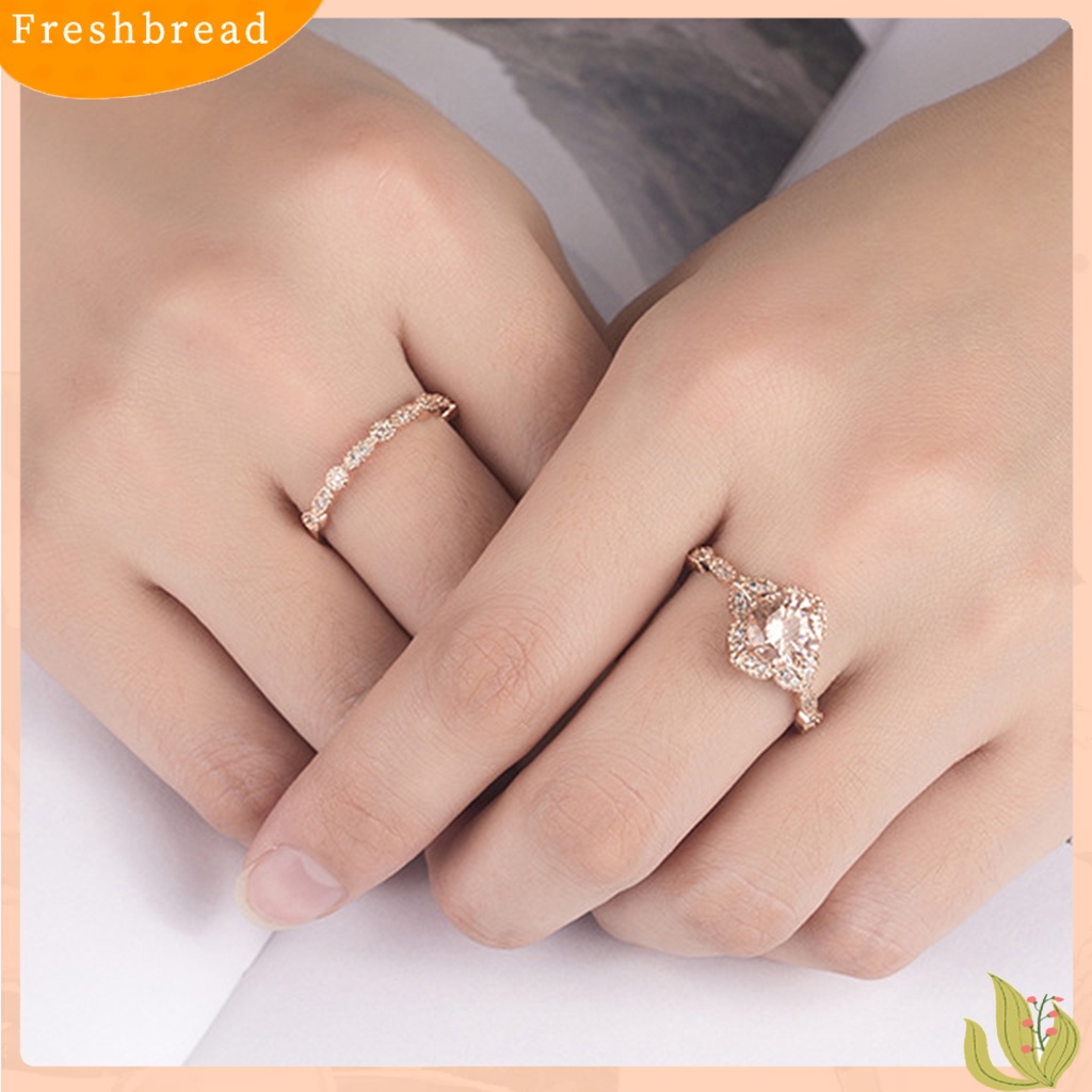 &lt; Freshbread &gt; 1set Wanita Set Cincin Kawin Berkilau Anti Karat Indah Geometris Dielekat Dekoratif Reflektif Cubic Zirconia Jari Rings Set Hadiah