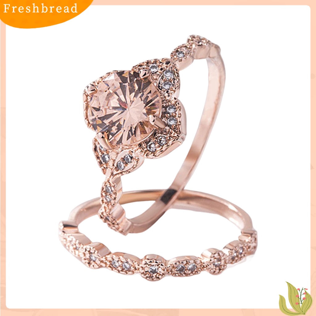 &lt; Freshbread &gt; 1set Wanita Set Cincin Kawin Berkilau Anti Karat Indah Geometris Dielekat Dekoratif Reflektif Cubic Zirconia Jari Rings Set Hadiah