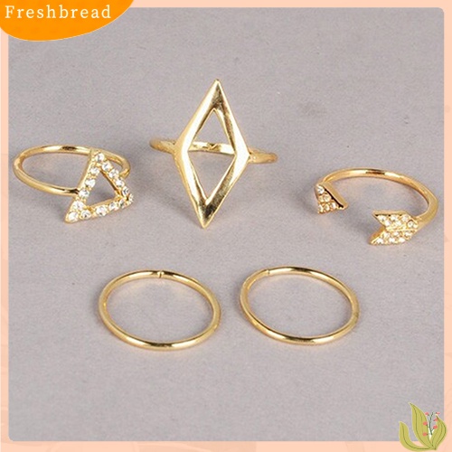 &lt; Freshbread &gt; 5pcs/Set Berlian Imitasi Diatas Buku Jari Midi Cincin Susun Rings Boho Jewelry