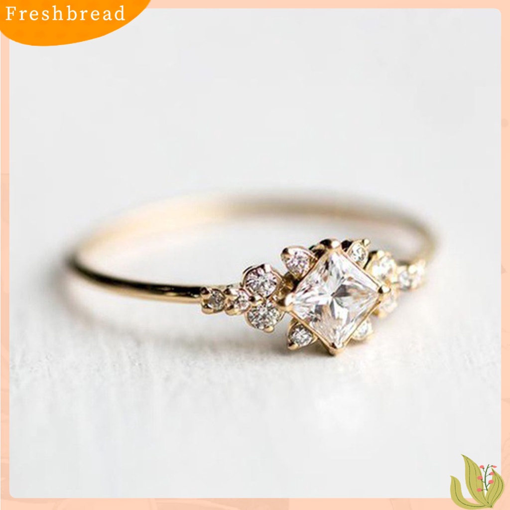 &lt; Freshbread &gt; Indah Tipis Permukaan Halus Pernikahan Band Persegi Cubic Zirconia Wanita Cincin Pesona Perhiasan