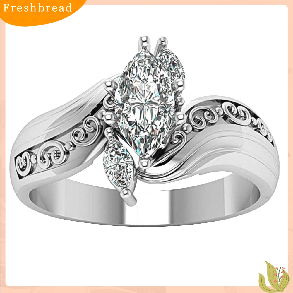 &lt; Freshbread &gt; Fashion Marquise Cut Cubic Zirconia Bunga Cincin Ukir Perhiasan Lamaran Pengantin