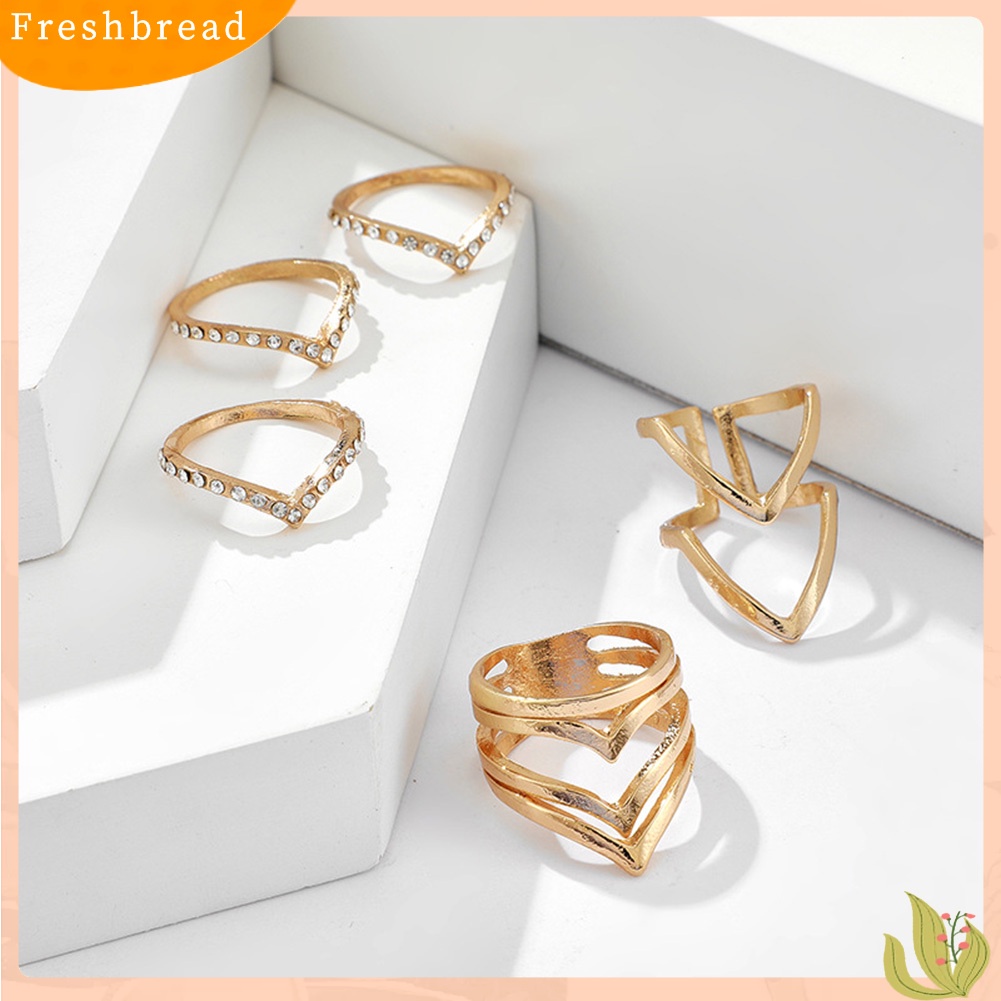 &lt; Freshbread &gt; 5/8Pcs Bohemian Wanita Mutiara Imitasi Berlian Imitasi Cincin Jari Terbuka Perhiasan Yang Dapat Disesuaikan