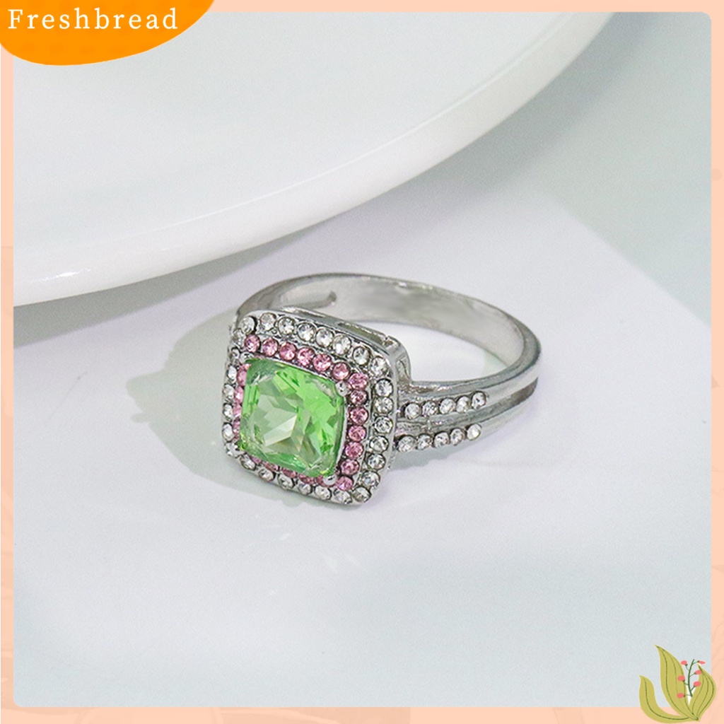 &lt; Freshbread &gt; Wanita Cincin Persegi Cubic Zirconia Perhiasan Berlian Imitasi Bersinar Cincin Jari Untuk Pernikahan