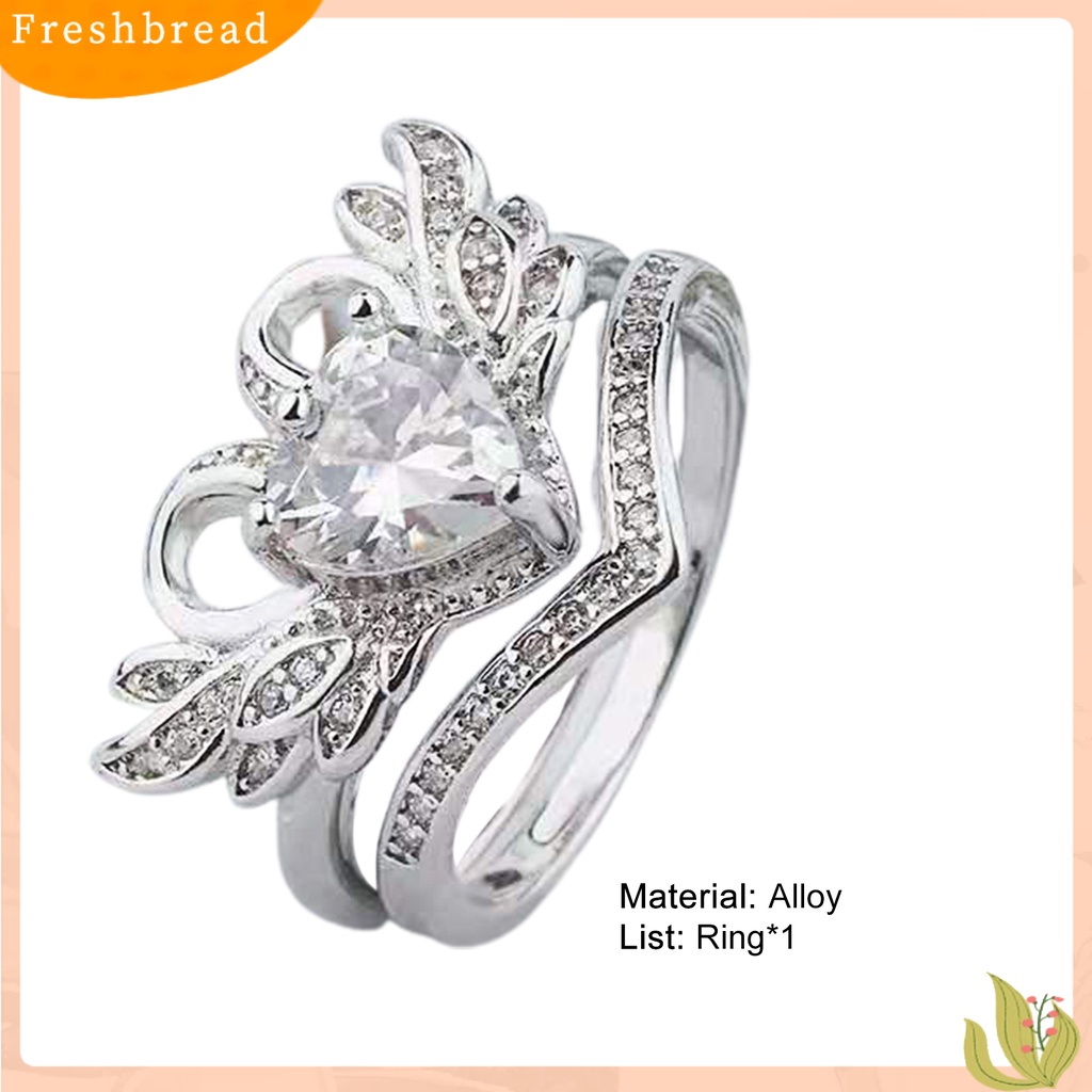 &lt; Freshbread &gt; Sepasang Bentuk Angsa Wanita Cincin Cubic Zirconia Alloy Hati Berongga Shiny Finger Ring Perhiasan Aksesori