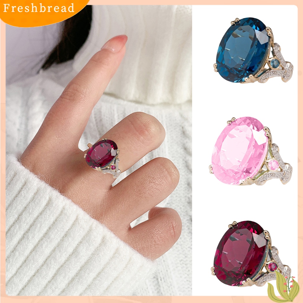 &lt; Freshbread &gt; Wanita Cincin Vintage Dua Warna Electroplating Geometris Mengkilap Terang Kilau Dekorasi Perhiasan Hadiah Telur Angsa Cubic Zirconia Pernikahan Pertunangan Cincin Untuk Anniversary