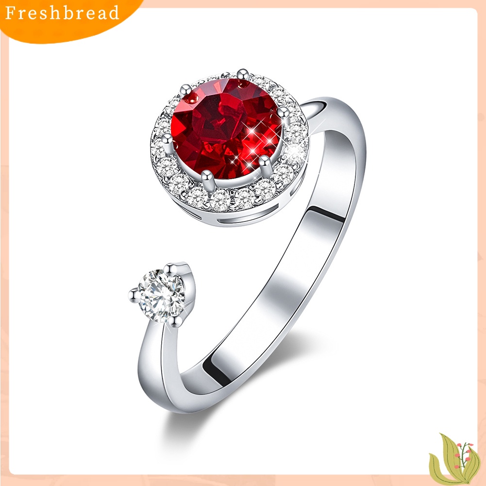 < Freshbread > Wanita Bulat Berlian Imitasi Hias Cincin Jari Terbuka Perhiasan Yang Dapat Disesuaikan Hadiah Ulang Tahun