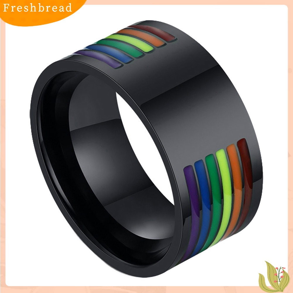 &lt; Freshbread &gt; Pria Fashion Stainless Steel Pride Print Warna Pelangi Jari Cincin Perhiasan Hadiah