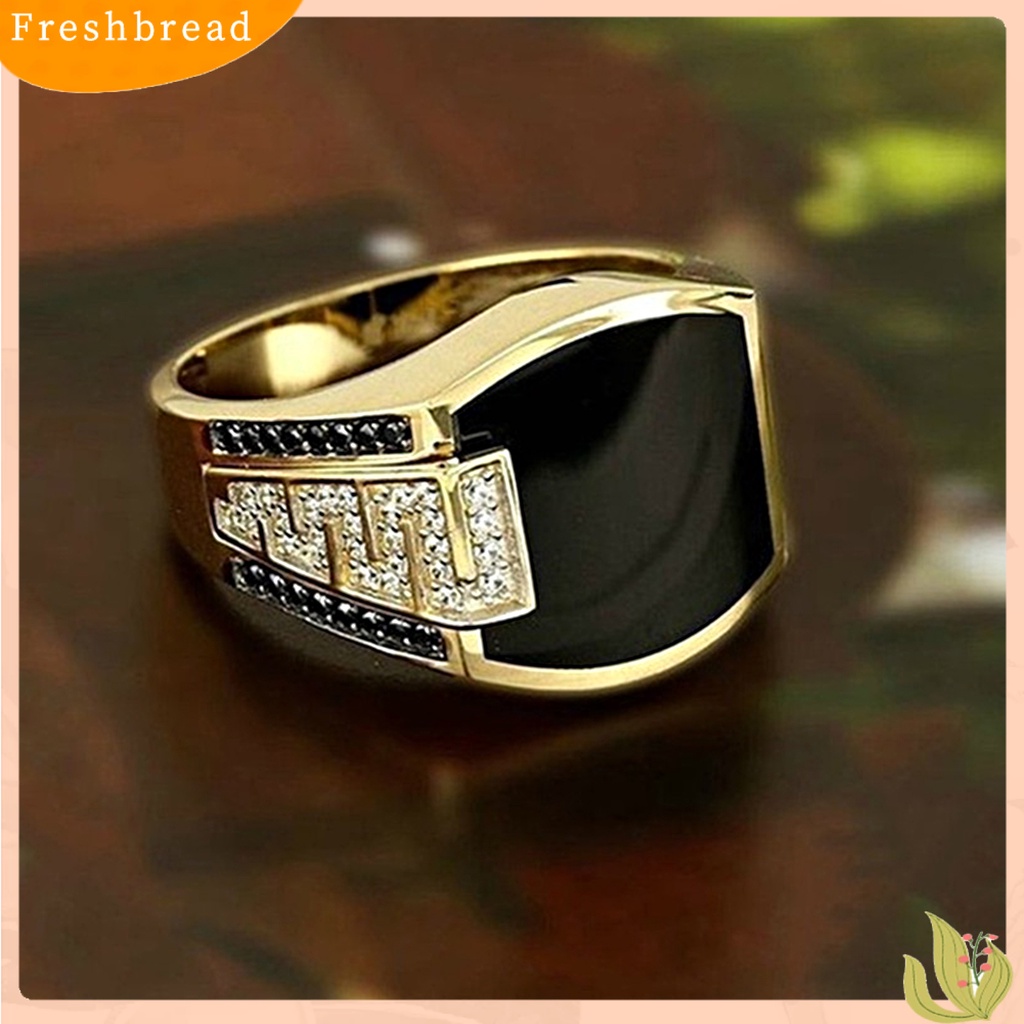 &lt; Freshbread &gt; Cincin Alloy Berlian Hitam Perhiasan Hadiah Alloy Natural Gemstone Wedding Ring Untuk Pesta