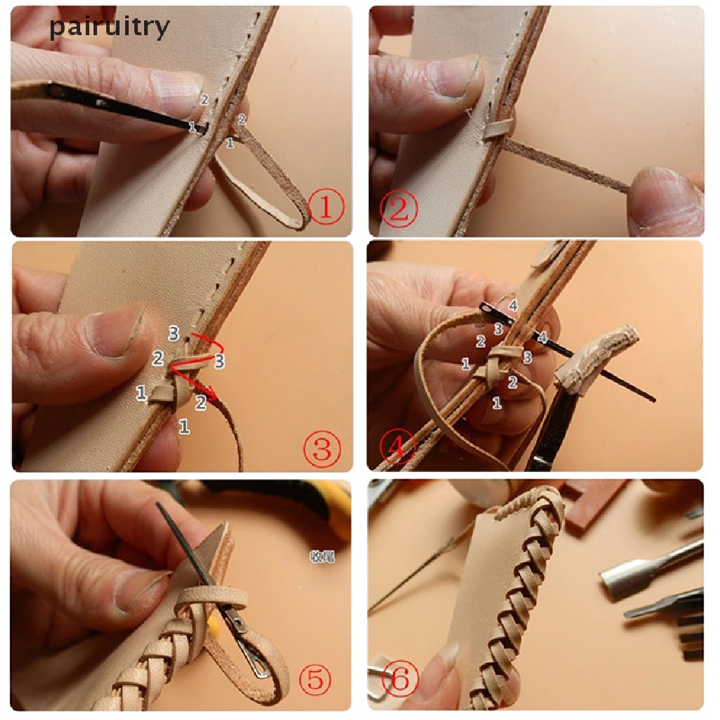 Prt 1pc DIY Kerajinan Kulit knitg Jarum Lubang Dua Tali Kulit lace needle PRT