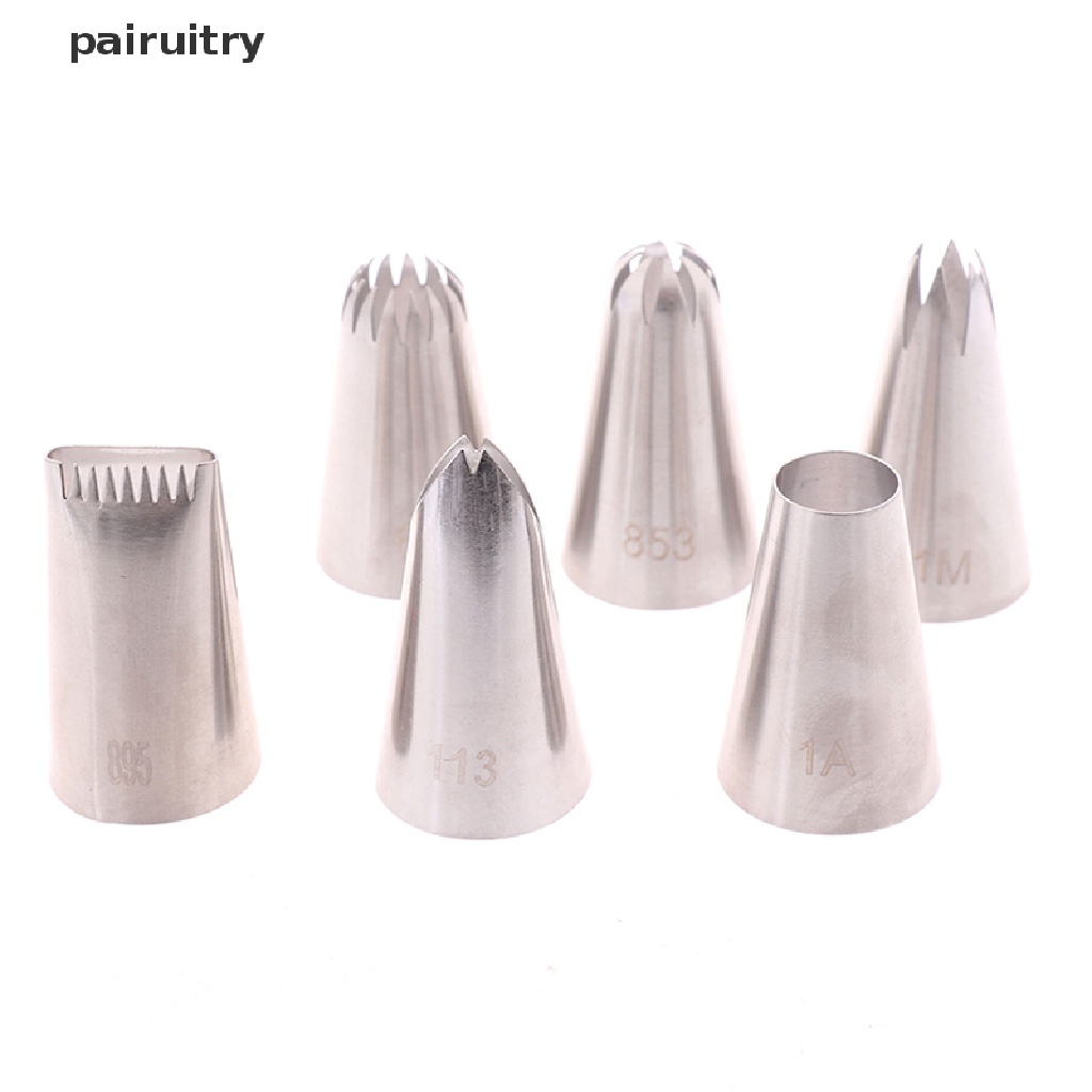 Prt 6Pcs Stainless Steel Icing Piping Nozzle Kue Cream Tips Set Alat Baking PRT