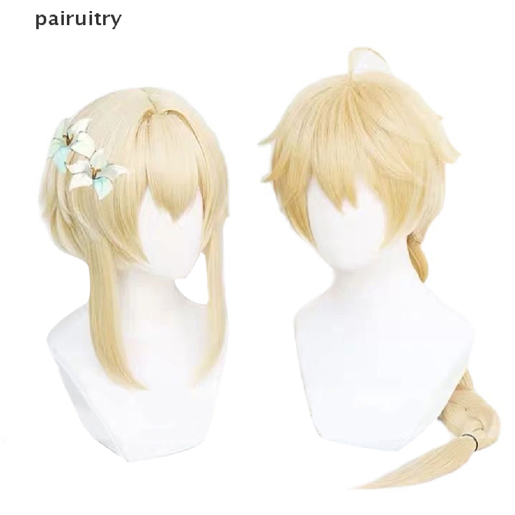 Prt Anime Genshin Lumine Aether Traveller Wig Golden Tahan Panas Rambut Dewasa Props PRT