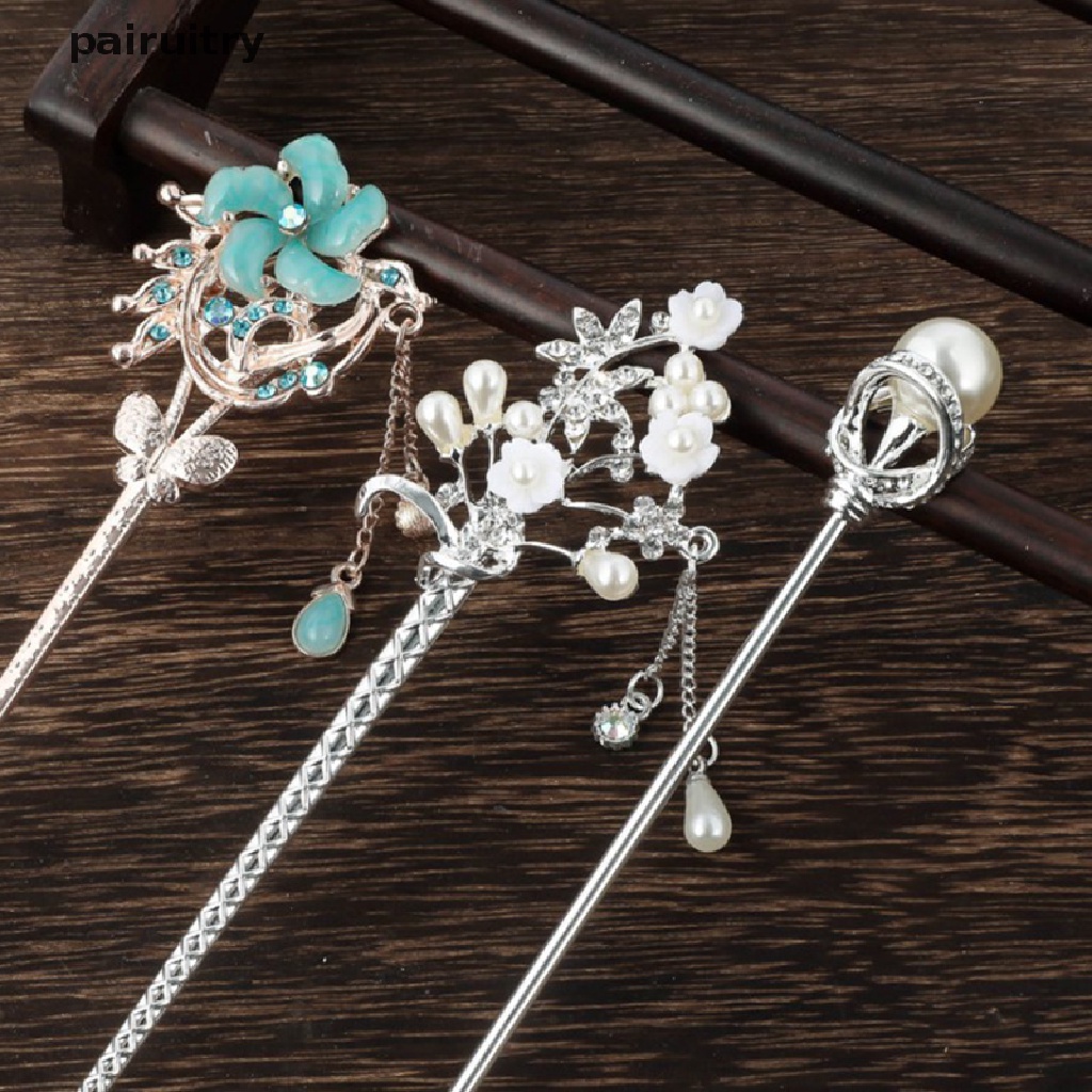 Prt Vintage Gaya Cina Rambut Stik Logam Berlian Imitasi Chops Wanita Rumbai Mutiara PRT