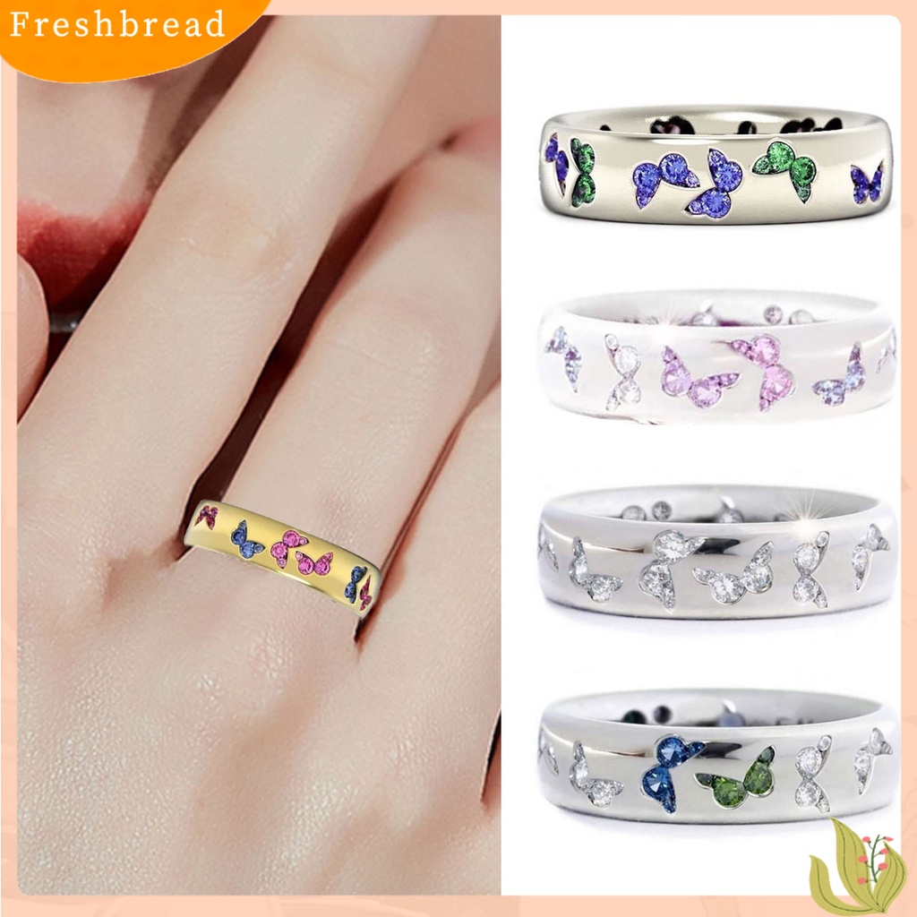 &lt; Freshbread &gt; Cincin Wanita Mengkilap Motif Kupu-Kupu Stainless Indah Warna Campur Lady Finger Ring Untuk Pernikahan