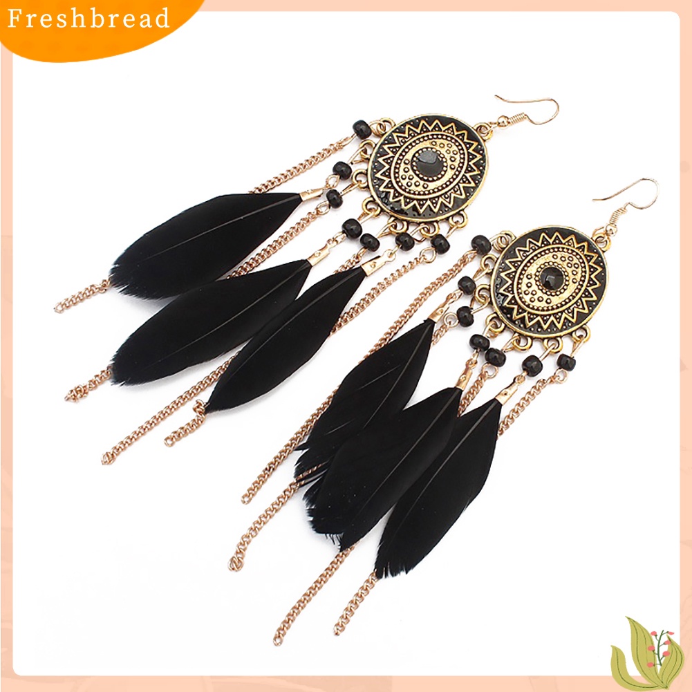 &lt; Freshbread &gt; Vintage Rantai Emas Bulu Rumbai Liontin Kait Anting Kasual Pesona Perhiasan