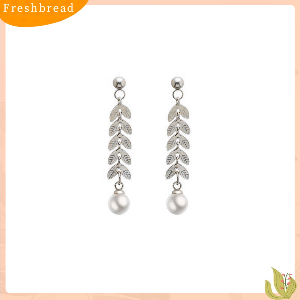 &lt; Freshbread &gt; 1pasang Anting Pejantan Bersinar Mutiara Imitasi Rumbai Desain Geometris Bentuk Reguler Dekorasi Colorfast Lady Elegan Anting Panjang Aksesoris Pakaian