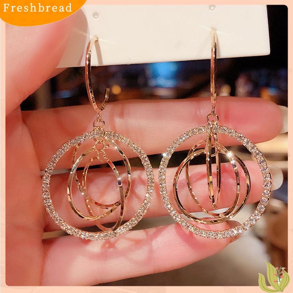 &lt; Freshbread &gt; 1pasang Anting Hoop Berlian Imitasi Mengkilap Hias Indah Bulat Geometris Ringan Menjuntai Anting Hadiah Pernikahan