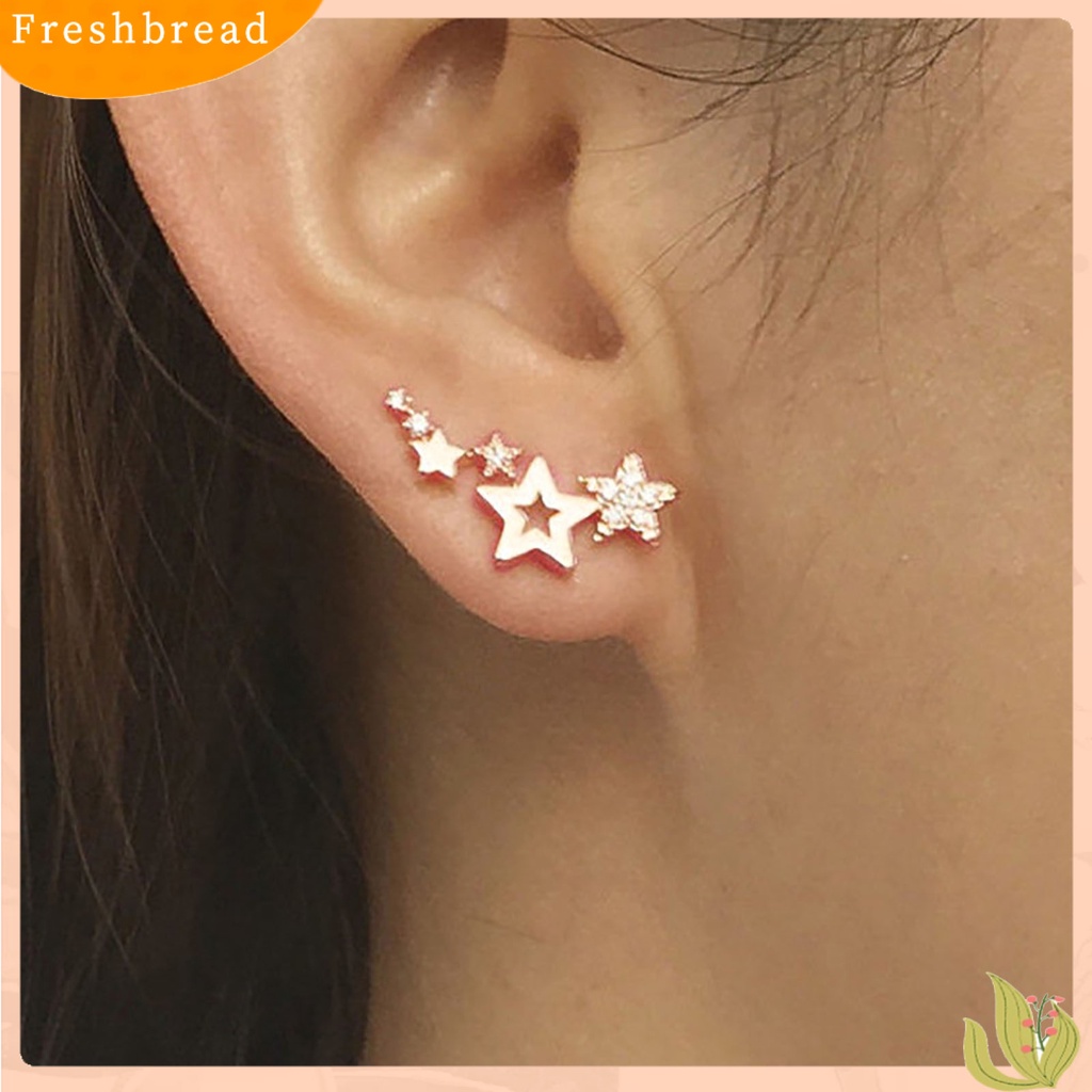 &lt; Freshbread &gt; 1pasang Anting Pejantan Wanita Bentuk Bintang Berlian Imitasi Mengkilap Tahan Lama Lady Earrings Female Ear Decor