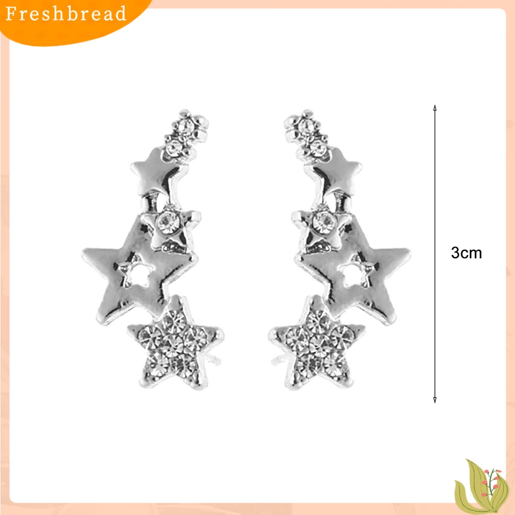 &lt; Freshbread &gt; 1pasang Anting Pejantan Wanita Bentuk Bintang Berlian Imitasi Mengkilap Tahan Lama Lady Earrings Female Ear Decor