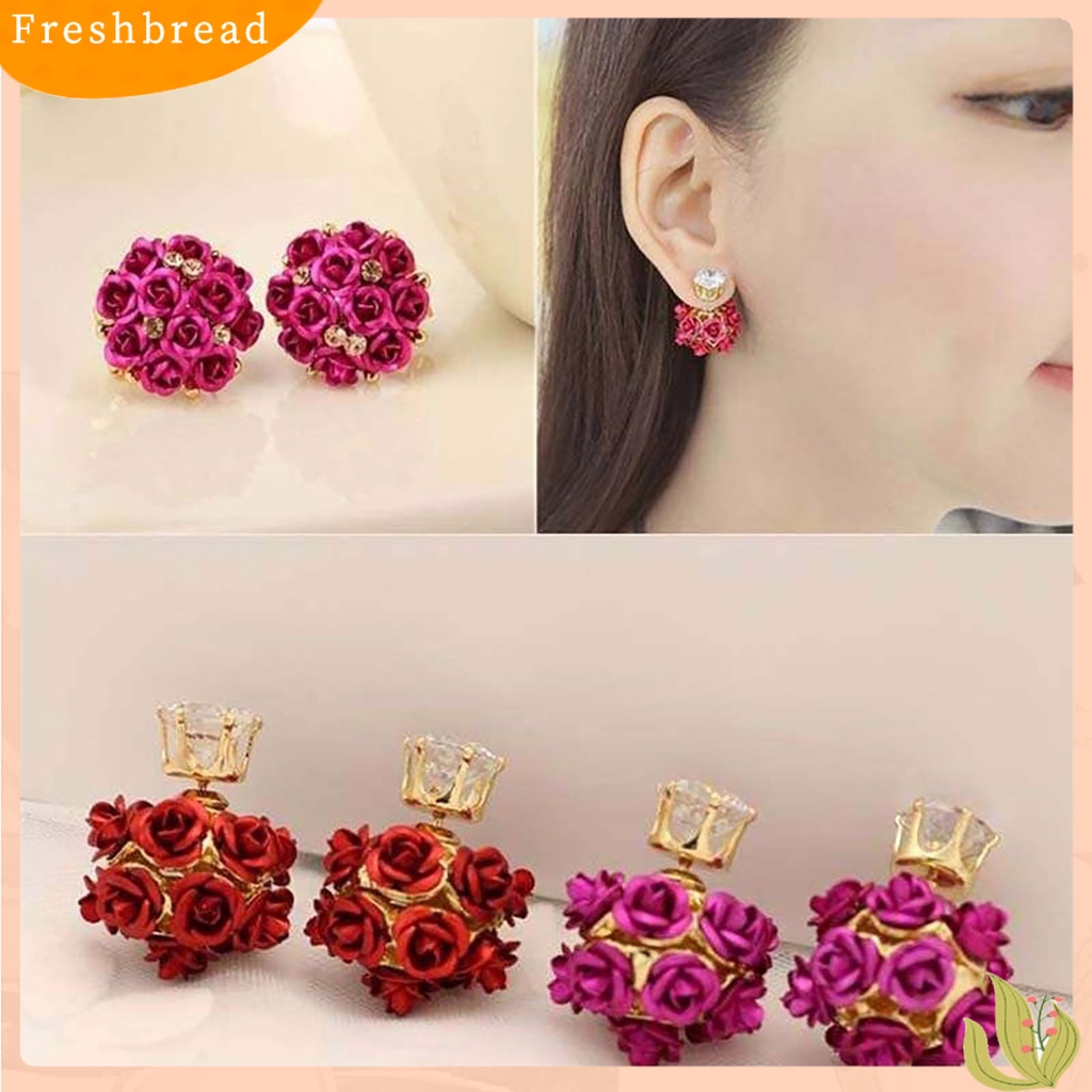 &lt; Freshbread &gt; Ear Studs Desain Bola Bunga Mawar Indah Anting Berlian Imitasi Alloy Untuk Perjamuan