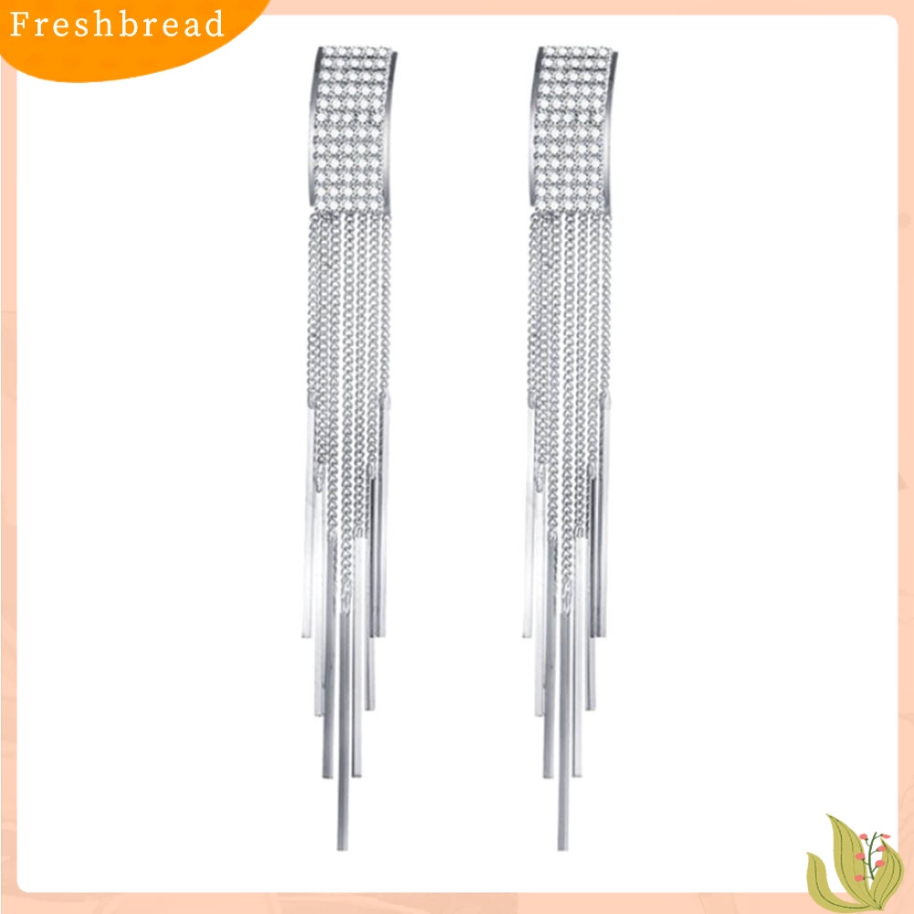 &lt; Freshbread &gt; Wanita Fashion Berlian Imitasi Rumbai Panjang Menjuntai Eardrop Stud Earrings Perhiasan Hadiah