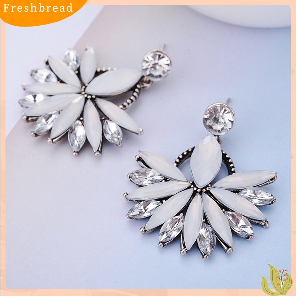 &lt; Freshbread &gt; Wanita Elegan Boho Berlian Imitasi Bunga Menjuntai Stud Earrings Vintage Eardrops