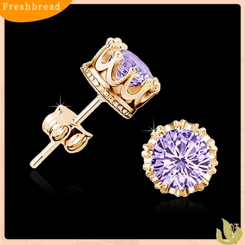 < Freshbread > Fashion Wanita Berlian Imitasi Elegan Berlapis Perak Gaya Mahkota Anting Pejantan Telinga