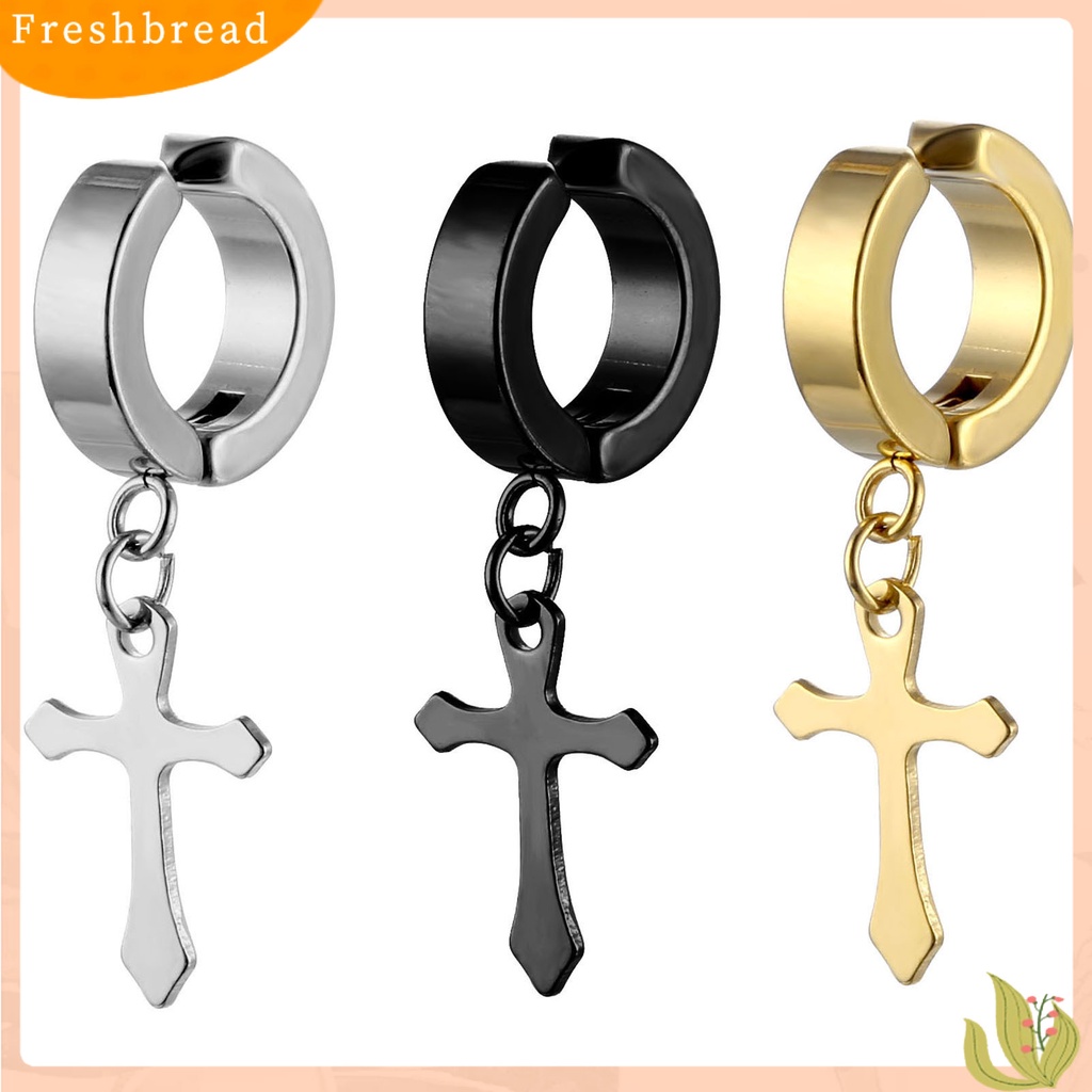 &lt; Freshbread &gt; 1pasang Unisex Menjuntai Anting Cross Hip Hop Perhiasan Simple Bright Luster Hoop Earrings Untuk Pakaian Sehari-Hari