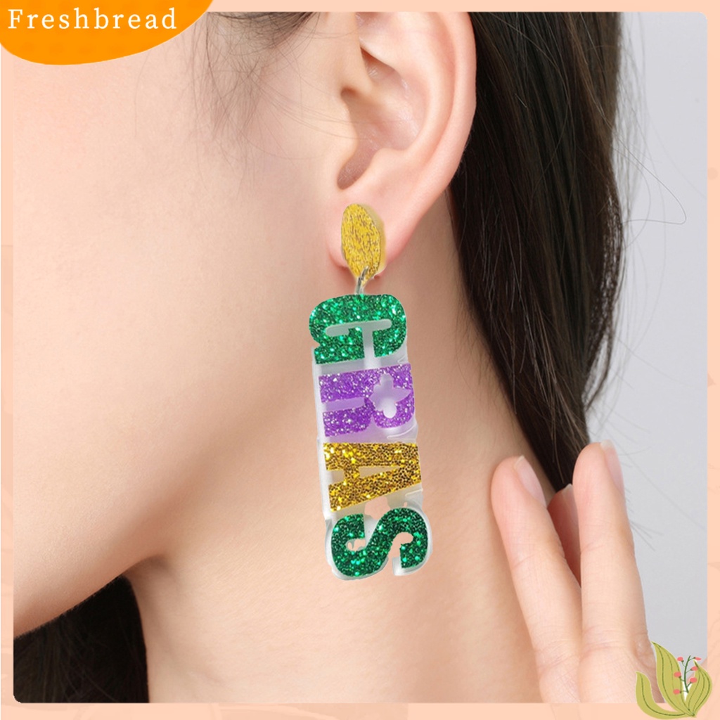 &lt; Freshbread &gt; 1pasang Menjuntai Anting-Anting Pribadi Bubuk Kilau Alfabet Pesona Geometris Pengerjaan Halus Telinga Dekorasi Warna-Warni Berlebihan Surat Tiga Warna Anting Glitter