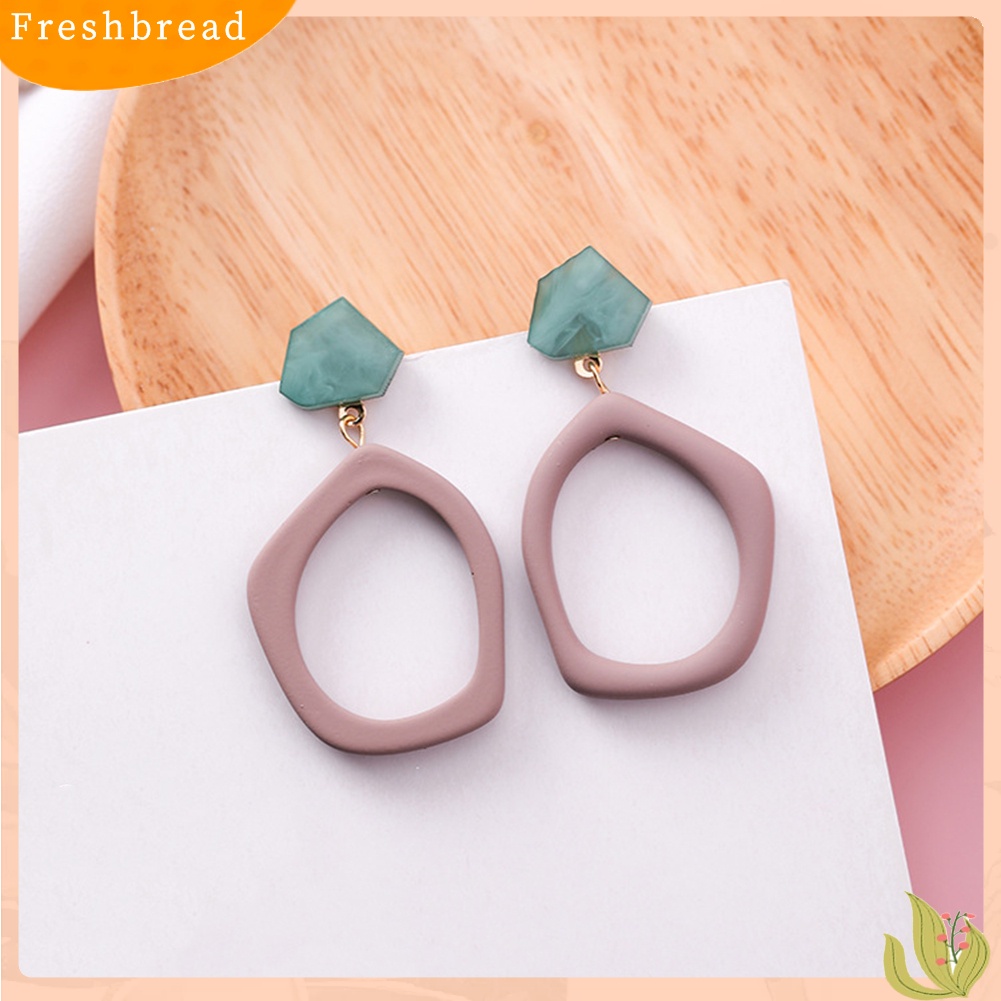 &lt; Freshbread &gt; Wanita Sederhana Asimetris Geometris Berongga Marmer Anting Hadiah Perhiasan Pesta