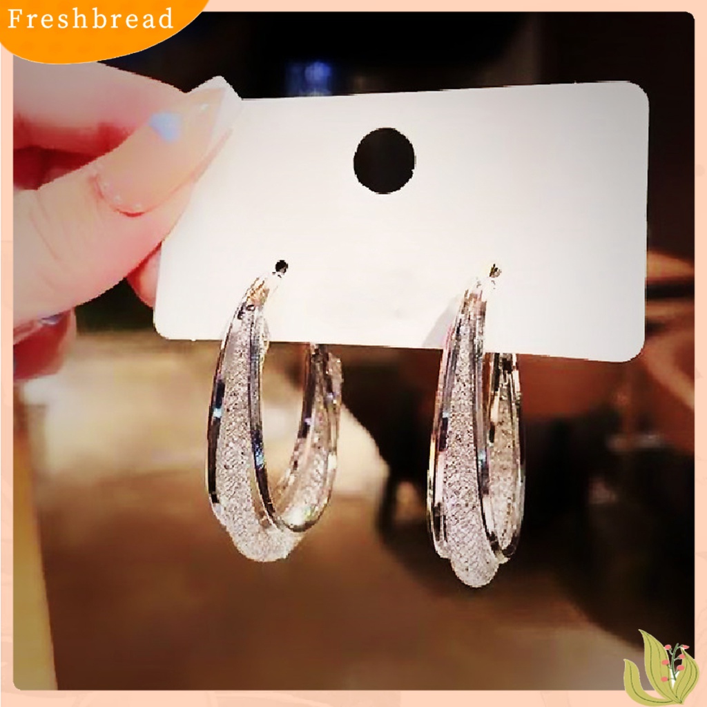 &lt; Freshbread &gt; 1pasang Anting Hoop High-end Shiny Warna Kontras Bulat Lingkaran Menjuntai Anting Perhiasan Harian