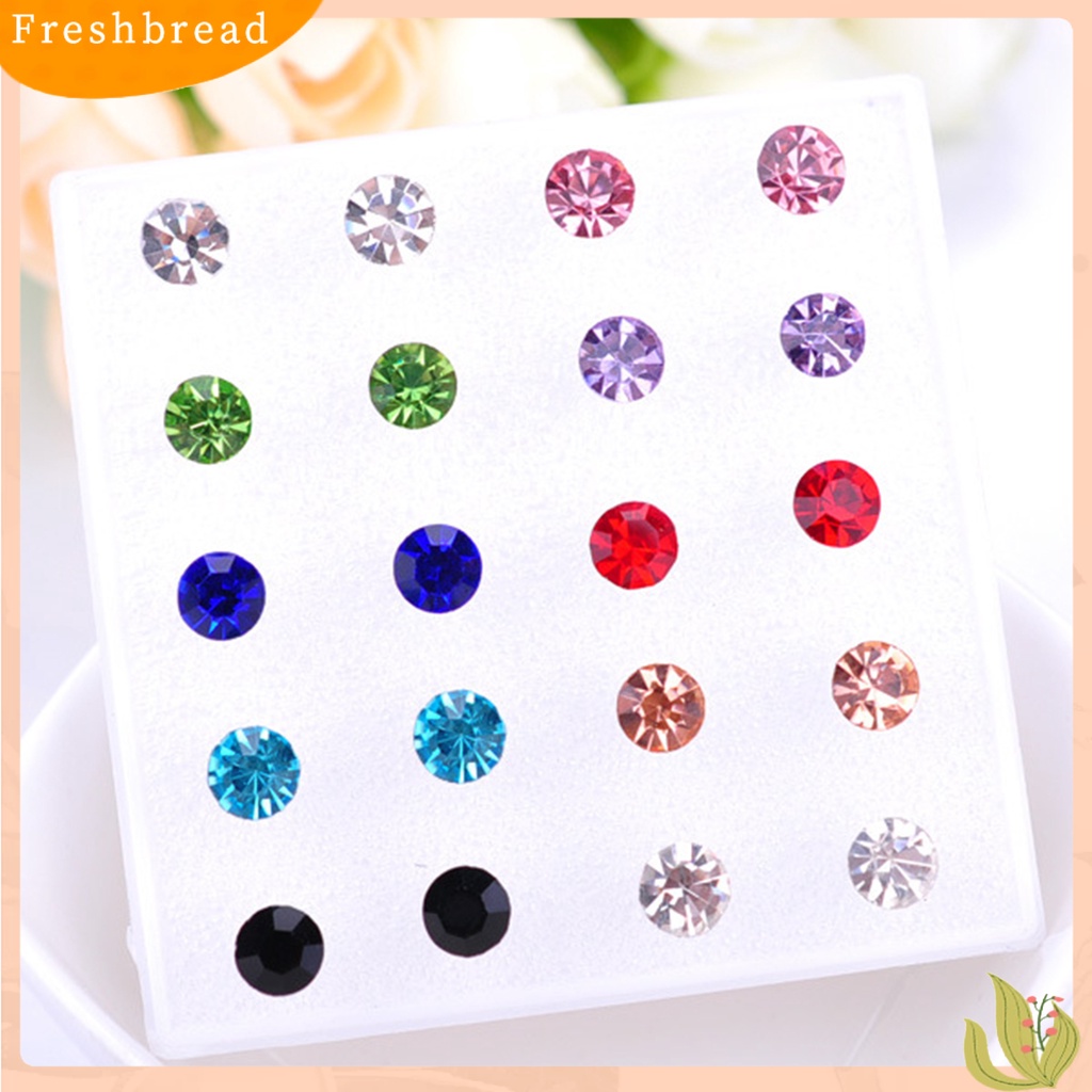 &lt; Freshbread &gt; 20pasang Wanita Ear Studs Set Shiny Cubic Zirconia Indah Ringkas Bersinar Multi-Warna Hias Stainless Tidak Bahaya Zirconia Women Earrings Set Untuk Pakaian Sehari-Hari