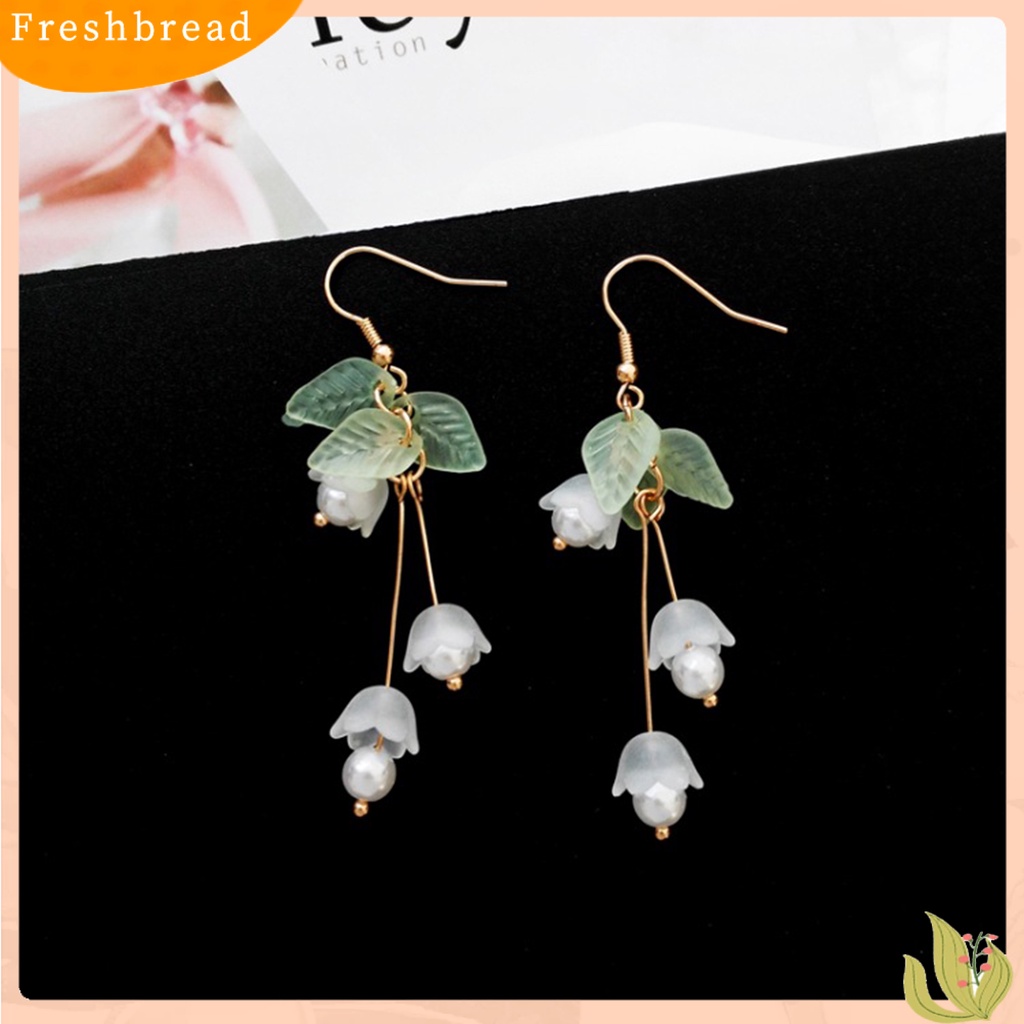 &lt; Freshbread &gt; 1pasang Menjuntai Anting Mori Desain Eye-catching Hias Aestheticisme All-match Perhiasan Hadiah Mutiara Imitasi Dekorasi Lili Valley Bunga Drop Earrings Ear Clip