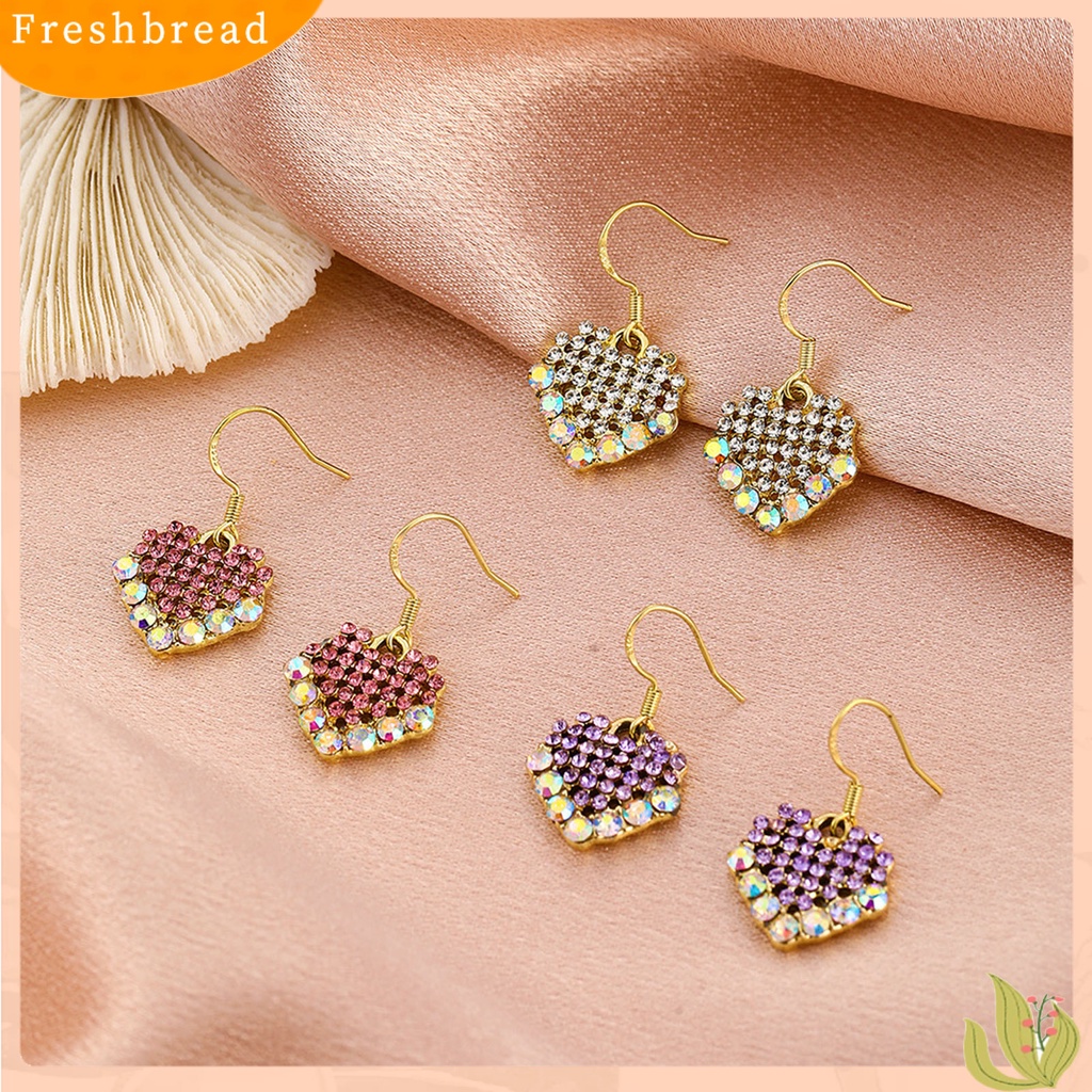 &lt; Freshbread &gt; 1pasang Anting Kait Liontin Hati Berlian Imitasi Berwarna Manis Drop Earrings Untuk Pesta Prom Pernikahan