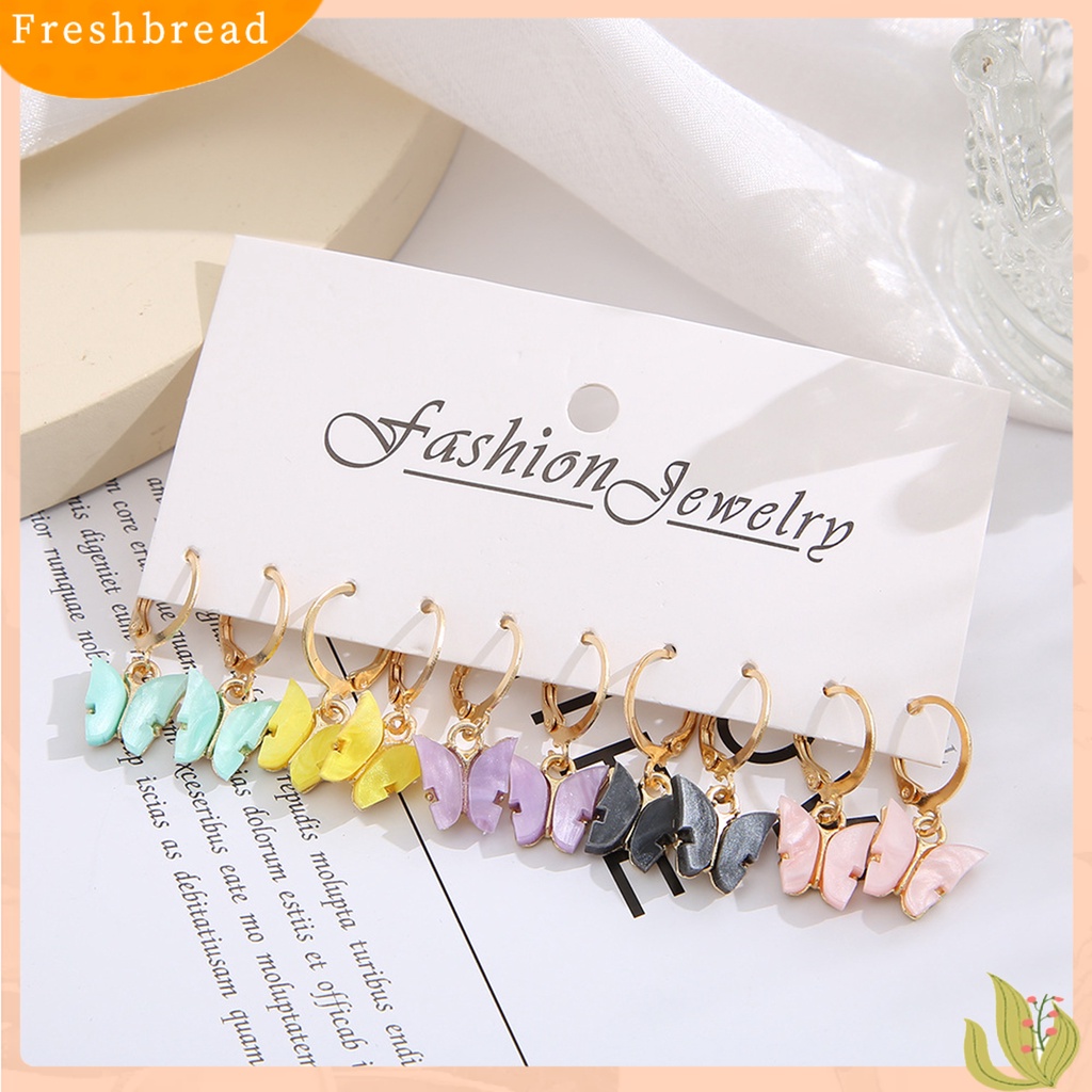 &lt; Freshbread &gt; 5pasang Anting Menjuntai Warna-Warni Retro Geometris Electroplating All-match Hias Hadiah Wanita Akrilik Butterfly Drop Earrings Fashion Perhiasan Untuk Pacaran