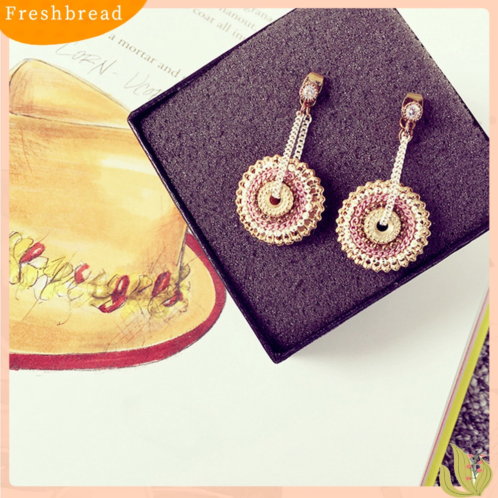 &lt; Freshbread &gt; Wanita Bohemian Bulat Buatan Tangan Liontin Drop Menjuntai Berlian Imitasi Eardrop Anting