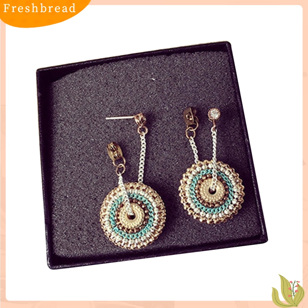 &lt; Freshbread &gt; Wanita Bohemian Bulat Buatan Tangan Liontin Drop Menjuntai Berlian Imitasi Eardrop Anting