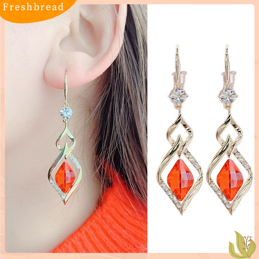 &lt; Freshbread &gt; 1pasang Anting Gantung Geometris Mengkilap Kristal Imitasi Bentuk Belah Ketupat Drop Earrings Perhiasan Pernikahan