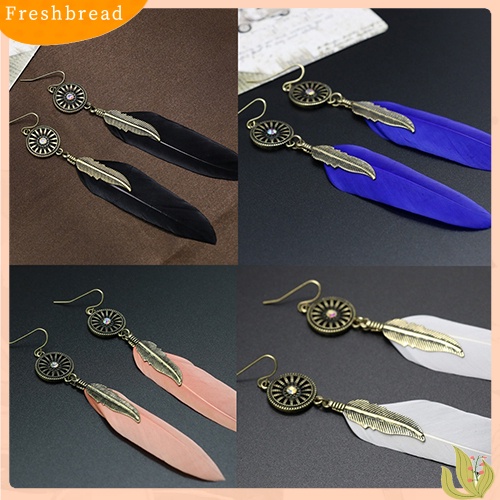 &lt; Freshbread &gt; Wanita Vintage Berongga Roda Bulu Liontin Eardrop Menjuntai Anting Perhiasan