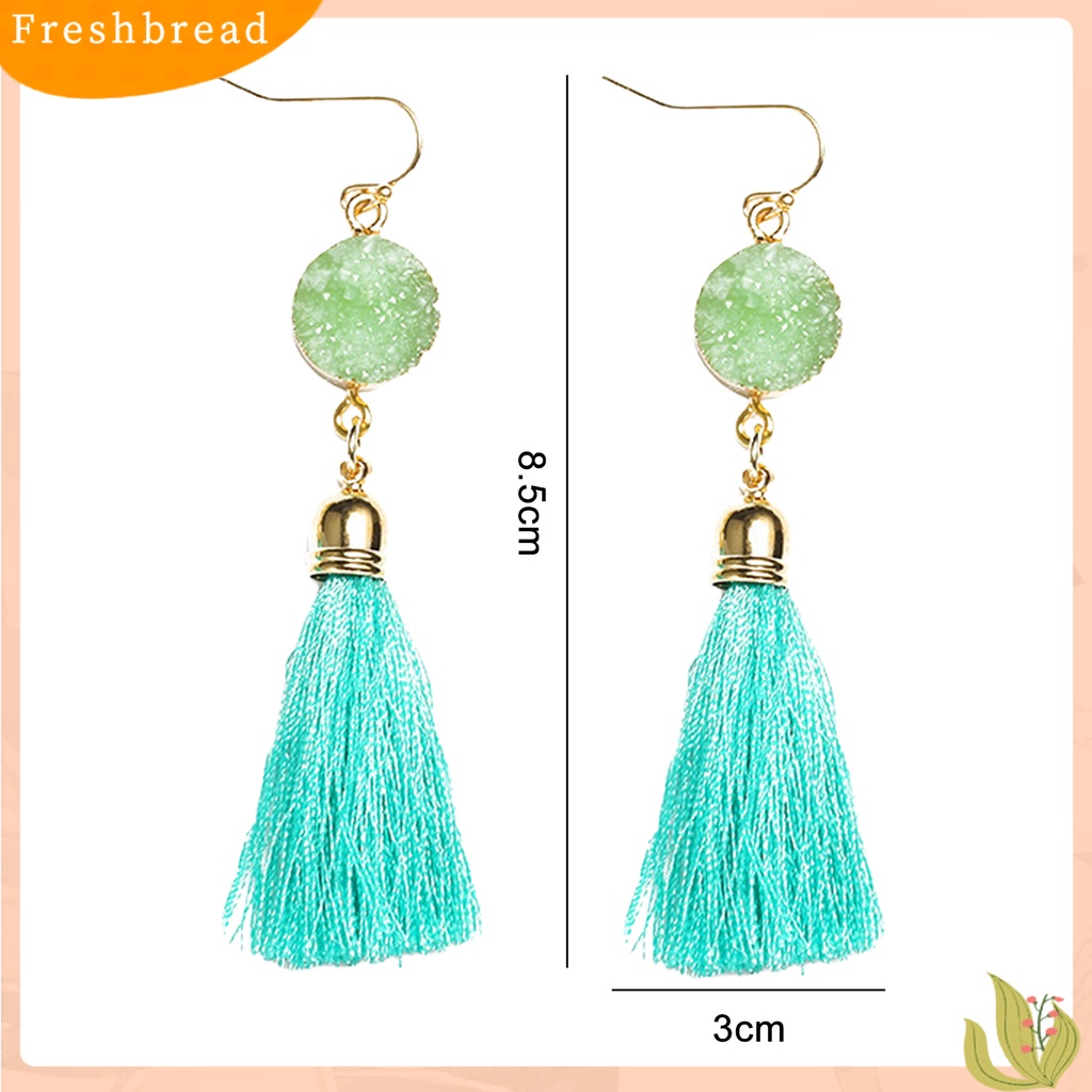 &lt; Freshbread &gt; 1pasang Anting Kait Bohemian Katun Ringan Garis Pinggiran Desain Menjuntai Earrings Aksesoris Telinga