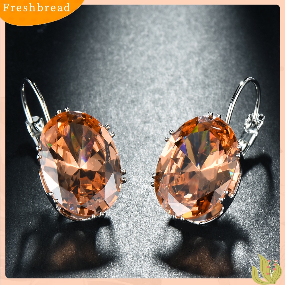 &lt; Freshbread &gt; Fashion Wanita Oval Cubic Zirconia Tergabung Leverback Anting Pesta Perhiasan Hadiah