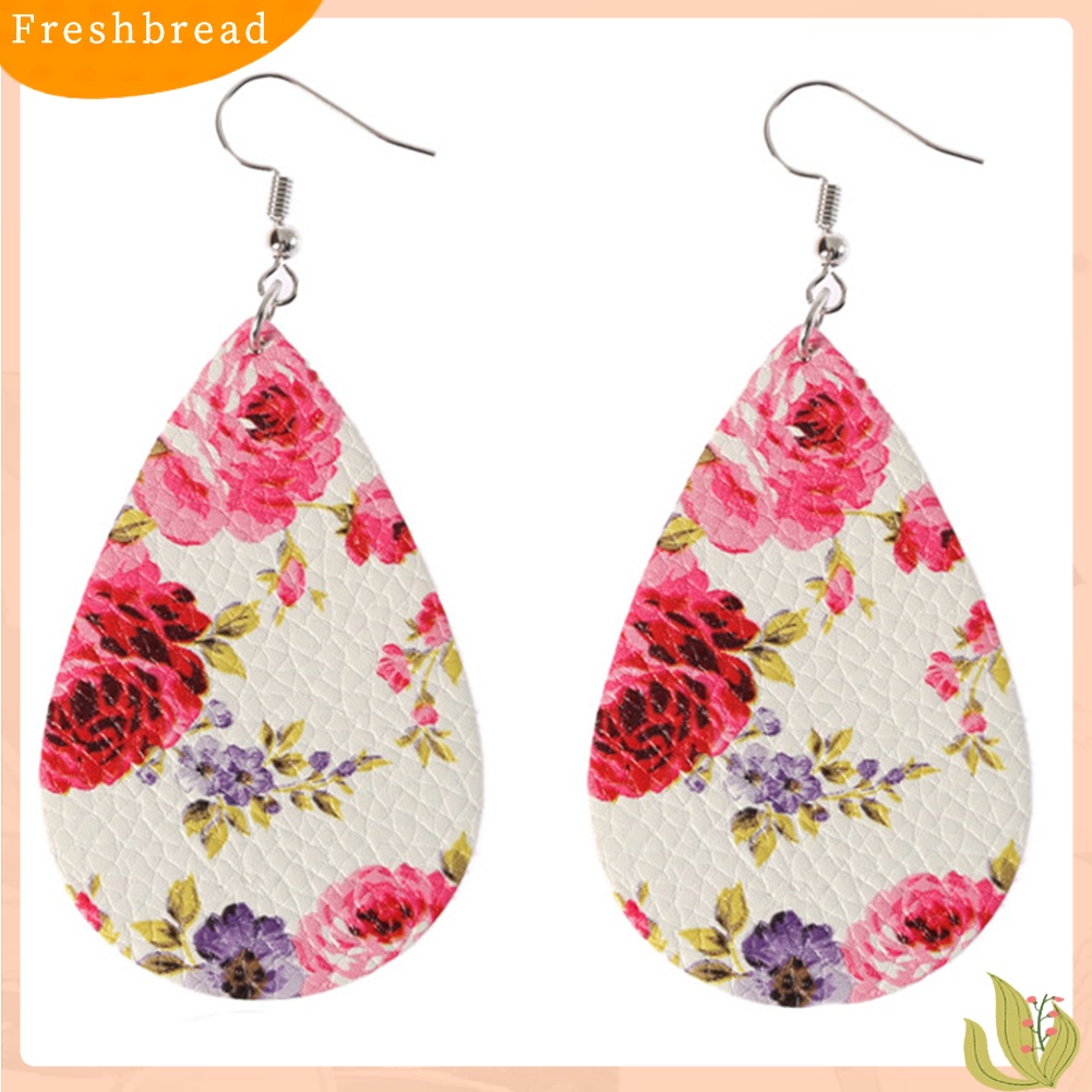 &lt; Freshbread &gt; Boho Wanita Motif Bunga Teardrop Menjuntai Kulit Imitasi Kait Anting Perhiasan