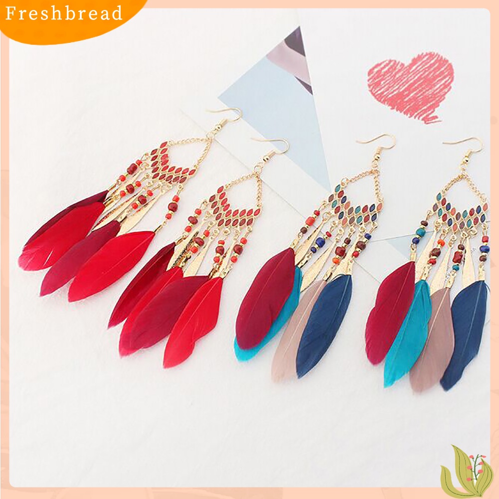 &lt; Freshbread &gt; Vintage Panjang Menjuntai Bulu Boho Kait Anting Wanita Menawan Perhiasan Hadiah