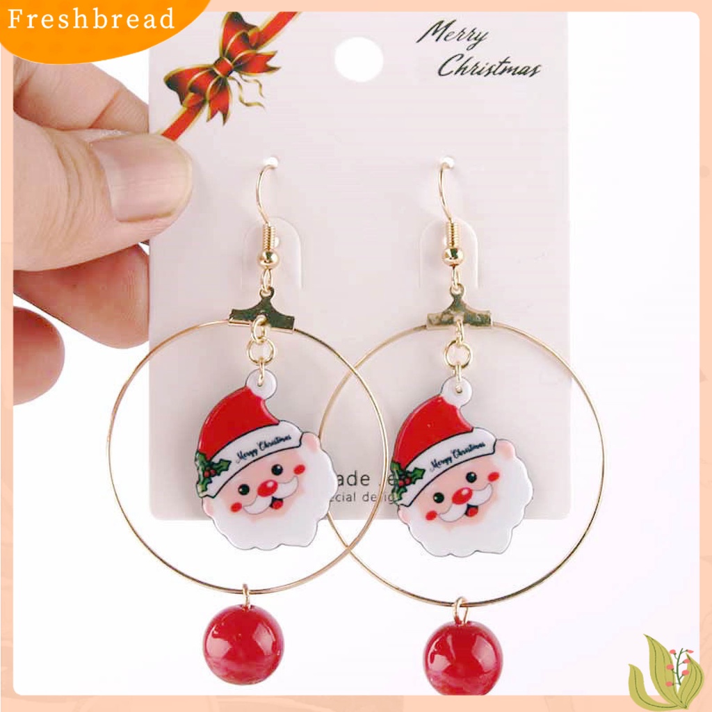 &lt; Freshbread &gt; 1pasang Anting Hoop Motif Bunga Mata-catching Simplicity Alloy Anting Snowman Tema Natal Untuk Anak Perempuan