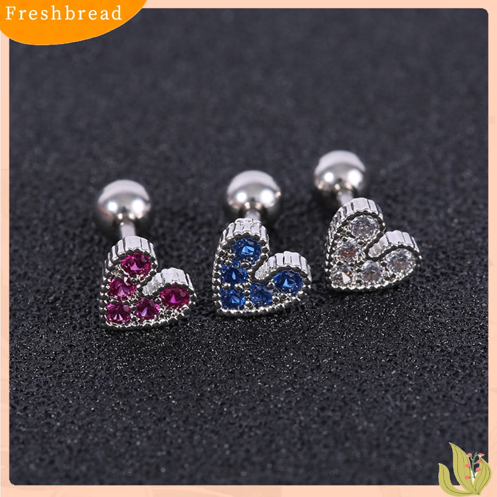 &lt; Freshbread &gt; 1Pc Wanita Berlian Imitasi Hias Jantung Telinga Stud Anting Tindik Tulang Rawan Perhiasan