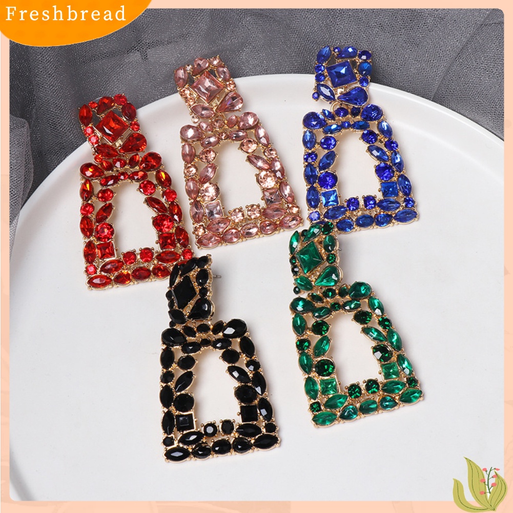 &lt; Freshbread &gt; Wanita Berlian Imitasi Berongga Keluar Geometris Menjuntai Ear Stud Earrings Perhiasan Hadiah