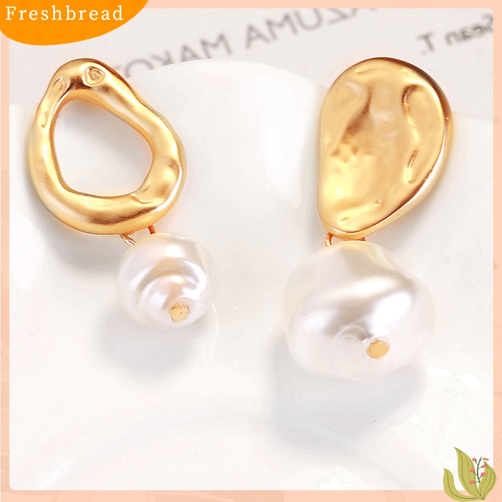 &lt; Freshbread &gt; Wanita Mutiara Imitasi Geometris Menjuntai Panjang Eardrop Leaverback Earrings Perhiasan Hadiah