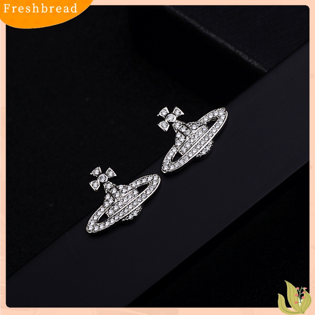 &lt; Freshbread &gt; 2Pcs Wanita Ear Studs Planet Berlian Imitasi Perhiasan Semua Cocok Anting Tusuk Saturnus Untuk Pesta