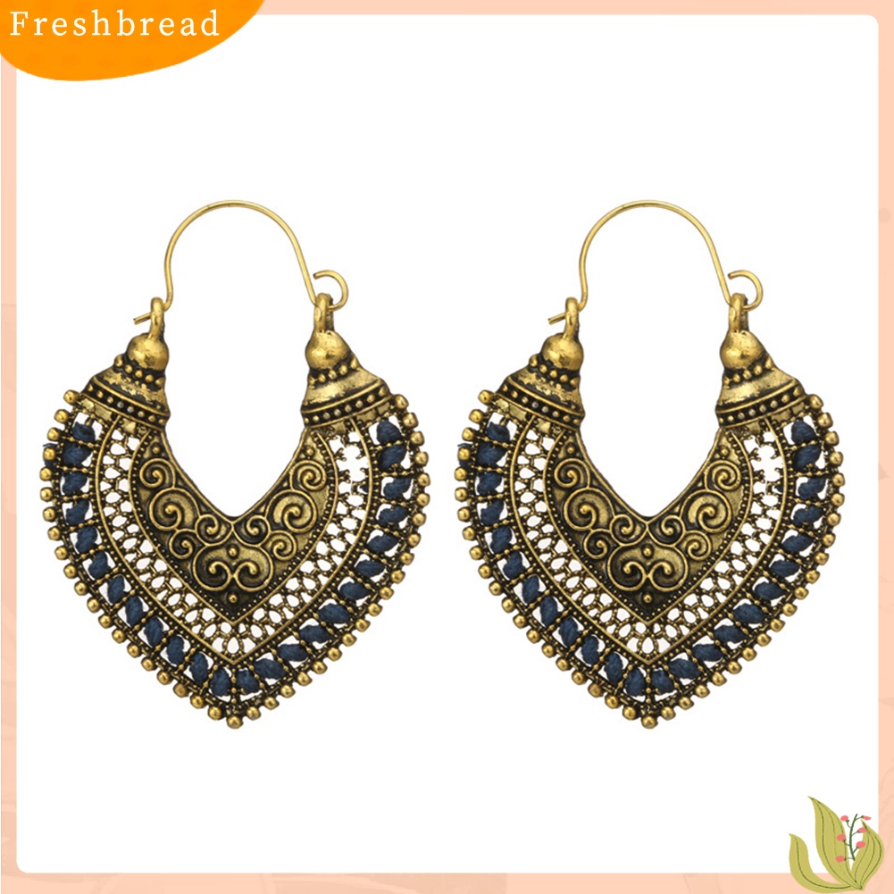 &lt; Freshbread &gt; Retro Bohemian Alloy Berongga Keluar Hati Ukiran Anting Wanita Perhiasan Hadiah