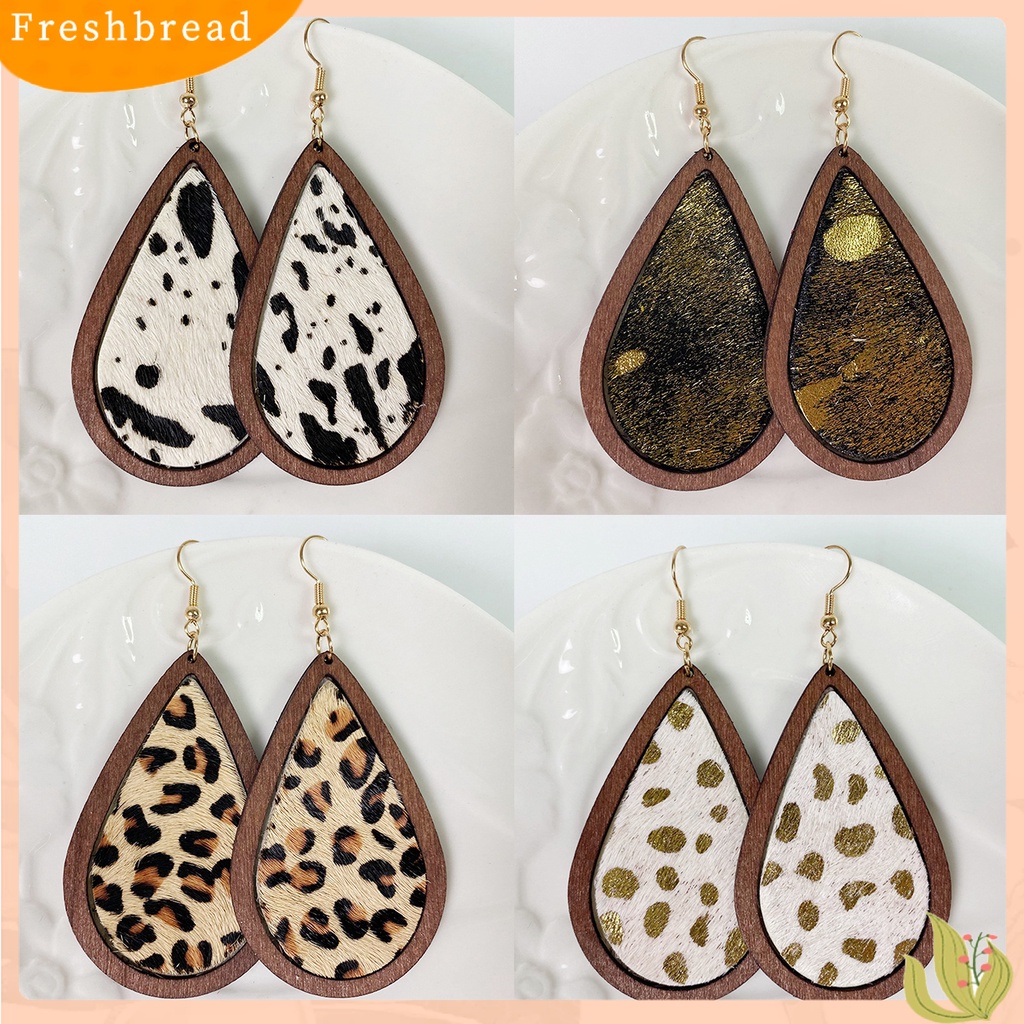 &lt; Freshbread &gt; 1pasang Drop Earrings Leopard Perhiasan Berbentuk Tetesan Air Bohemian Anting Kait Halus Untuk Pakaian Sehari-Hari