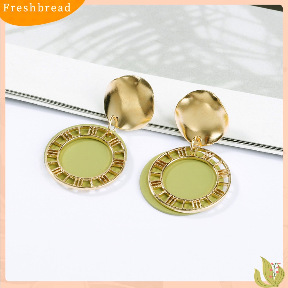 &lt; Freshbread &gt; Fashion Wanita Angka Romawi Bulat Menjuntai Drop Ear Stud Earrings Perhiasan Hadiah